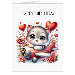 Kitten Pilot Birthday Card