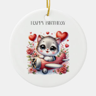 Kitten Pilot Birthday Ceramic Ornament