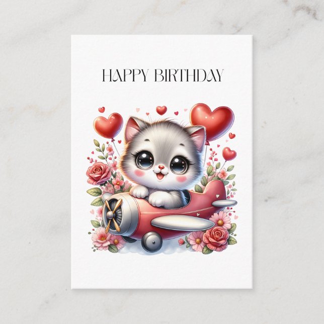 Kitten Pilot Birthday Enclosure Card (Front)