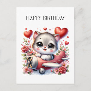 Kitten Pilot Birthday Invitation Postcard