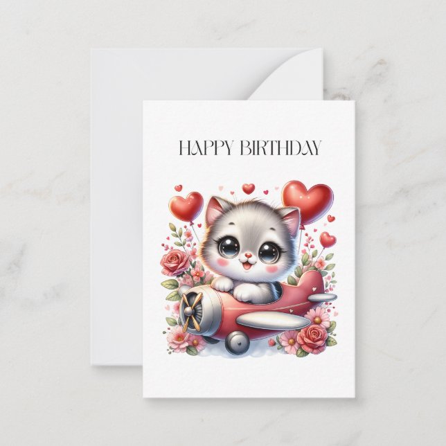 Kitten Pilot Birthday Note Card (Front)