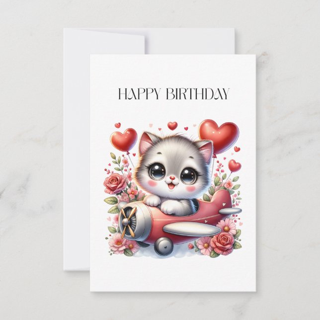 Kitten Pilot Birthday RSVP Card (Front)