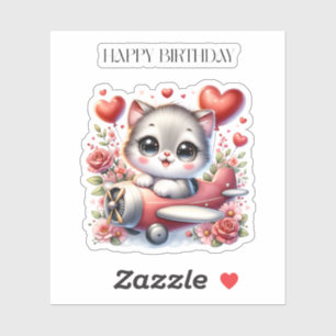 Kitten Pilot Birthday Sticker