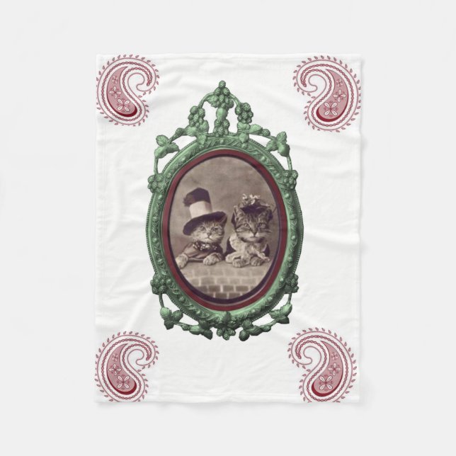 kitten pink white custom fleece blanket (Front)