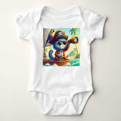 Kitten pirate with a parrot on his shoulder baby bodysuit