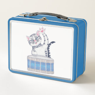 Kitten Playing a Drum Metal Lunch Box