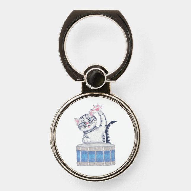 Kitten Playing a Drum Phone Ring Stand (Front)