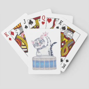 Kitten Playing a Drum Poker Cards