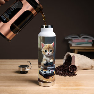 Kitten Playing Gaming Console, Water Bottle