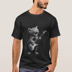 Kitten Playing Guitar Rock and Roll Funny Cat Guit T-Shirt