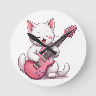 Kitten Playing Guitar Round Clock