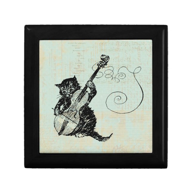 Kitten Playing Violin Teal Music Cat Illustration Gift Box (Front)