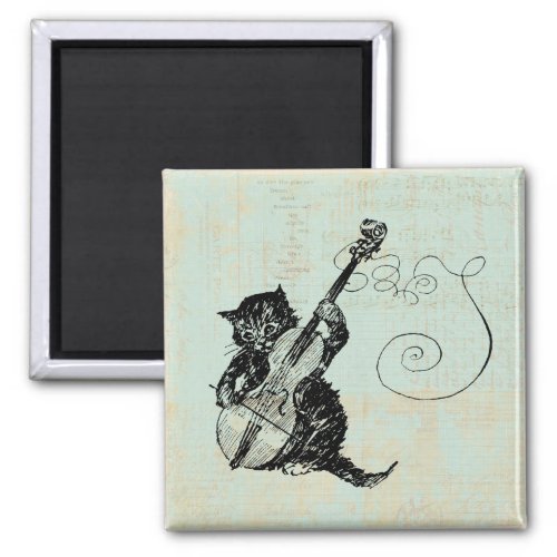 Kitten Playing Violin Teal Music Cat Illustration Magnet