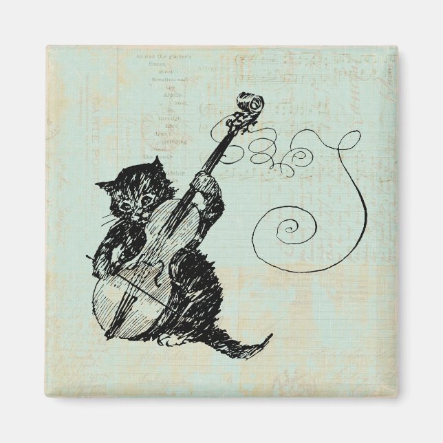 Kitten Playing Violin Teal Music Cat Illustration Magnet (Front)