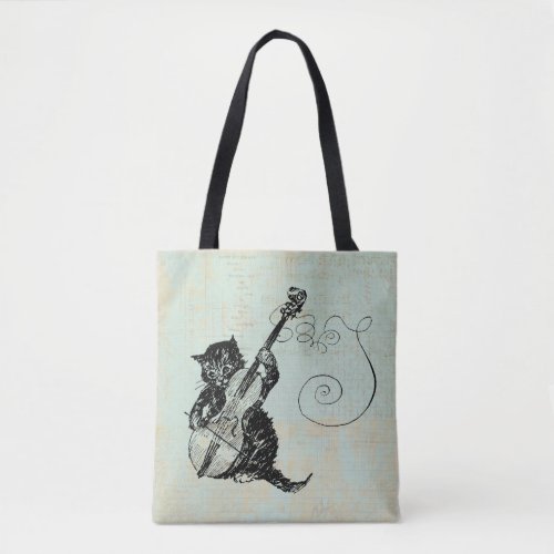 Kitten Playing Violin Teal Music Cat Illustration Tote Bag
