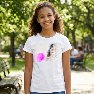 Kitten playing with a pink yarn ball watercolor T-Shirt