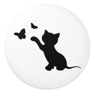 KITTEN PLAYING WITH BUTTERFLIES CERAMIC KNOB