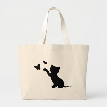 KITTEN PLAYING WITH BUTTERFLIES LARGE TOTE BAG