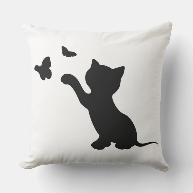 KITTEN PLAYING WITH BUTTERFLIES OUTDOOR PILLOW (Front)
