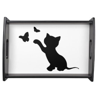 KITTEN PLAYING WITH BUTTERFLIES SERVING TRAY