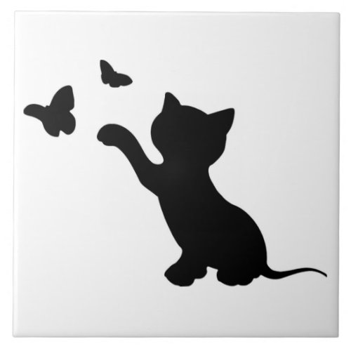 KITTEN PLAYING WITH BUTTERFLIES TILE