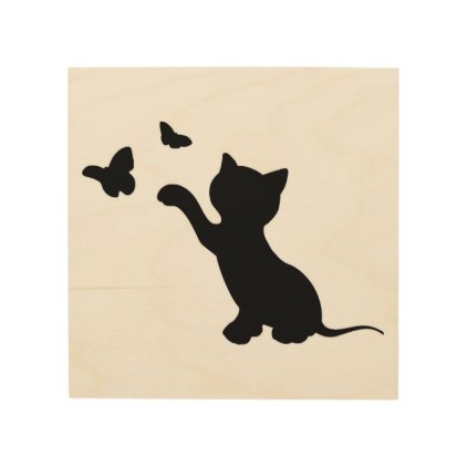 KITTEN PLAYING WITH BUTTERFLIES WOOD WALL ART