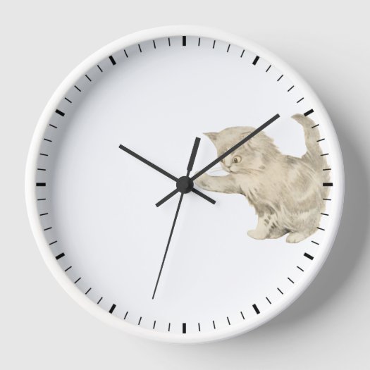 Cute Cat Clock Kitten Touching Clock Hands