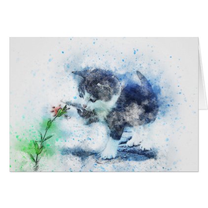 Kitten Playing with Flower | Abstract | Watercolor Card