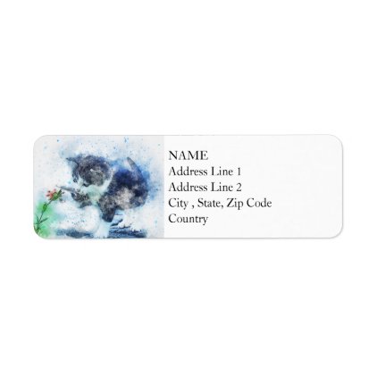 Kitten Playing with Flower | Abstract | Watercolor Label