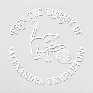 Kitten Playing With Yarn Ball Library Book Name Embosser