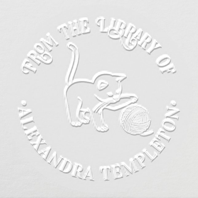 Kitten Playing With Yarn Ball Library Book Name Embosser (Design)