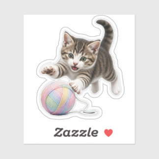 Kitten Playing with Yarn Sticker