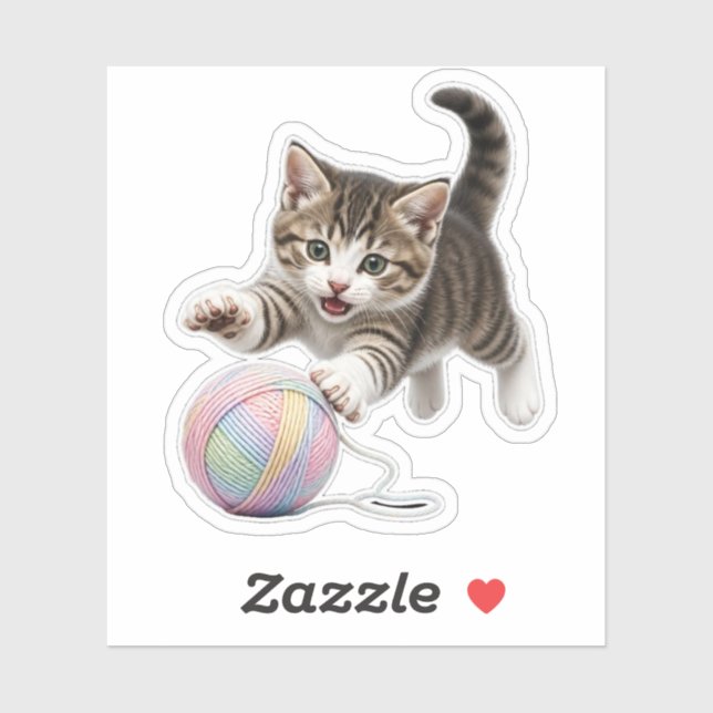 Kitten Playing with Yarn Sticker (Sheet)