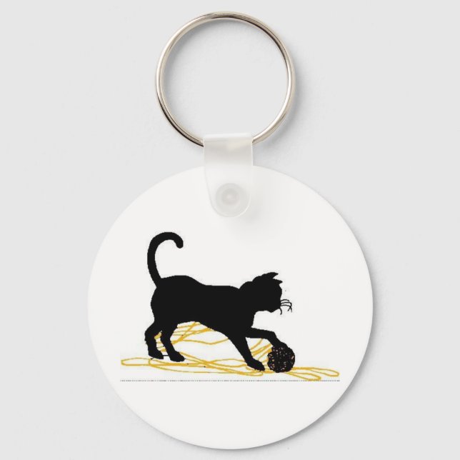 Kitten Plays With Yarn Keychain (Front)