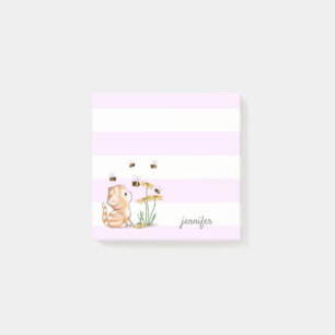 Kitten Post it Notes White Purple Stripes