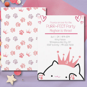 Kitten Princess Girl Birthday Invitation