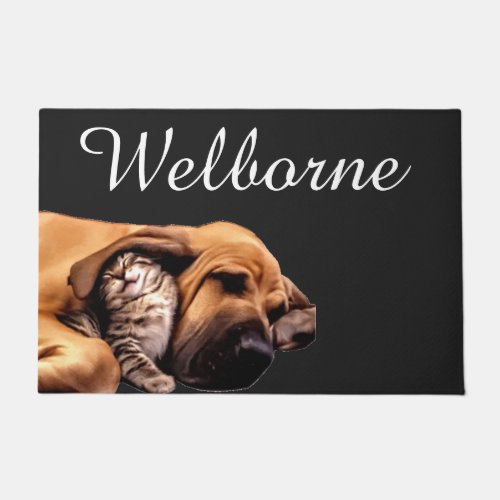 Kitten Puppy Bloodhound Dog Cat Best Friends Love Doormat