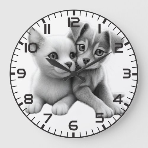 Kitten Puppy Embrace Wall Clock