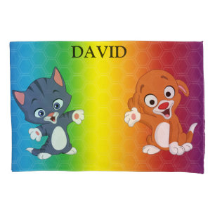 Kitten & Puppy Rainbow pillowcase. Pillow Case