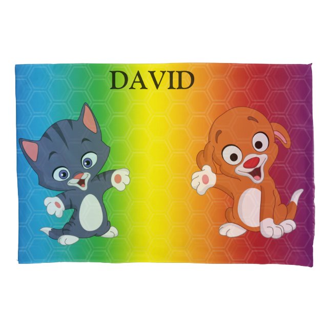 Kitten & Puppy Rainbow pillowcase. Pillow Case (Front)