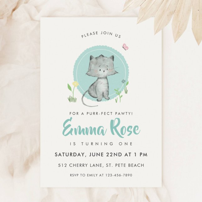 Kitten Purr-fect Birthday Party Invitation (Creator Uploaded)