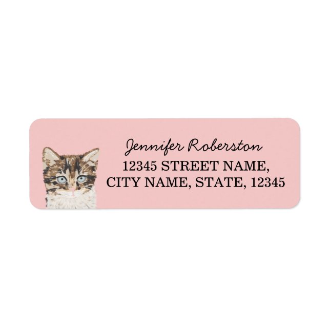 Kitten Return Address Labels - Pink Girly Cat (Front)
