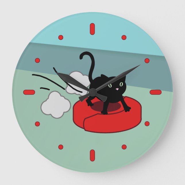 Kitten Riding Robot Vacuum Large Clock (Front)