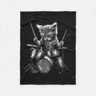 Kitten Rock Band Drummer Cat Playing Drums Fleece Blanket