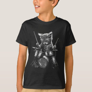 Kitten Rock Band Drummer Cat Playing Drums  T-Shirt