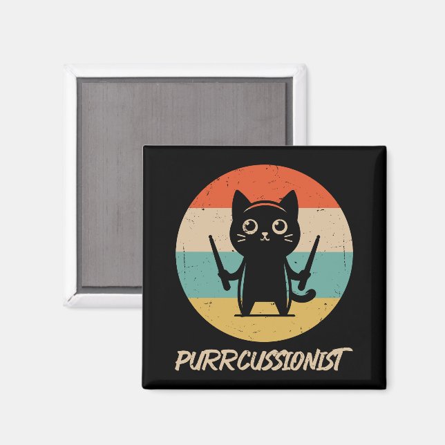 Kitten Rock Band Funny Percussionist Cat Playing  Magnet (Front/Back)