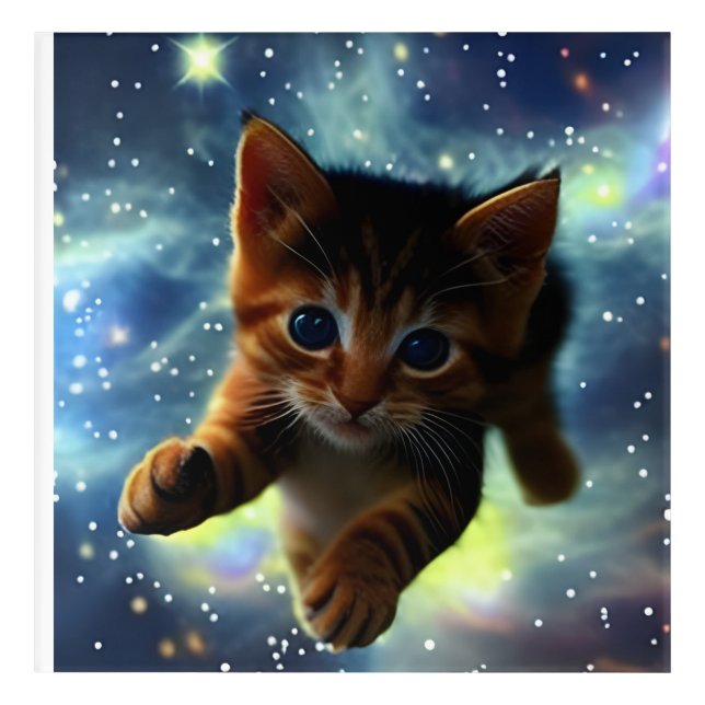 Kitten Running In Space Acrylic Print (Front)