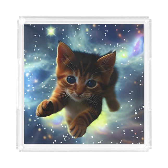 Kitten Running in Space Acrylic Tray (Front)
