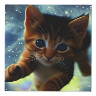 Kitten Running In Space Faux Canvas Print