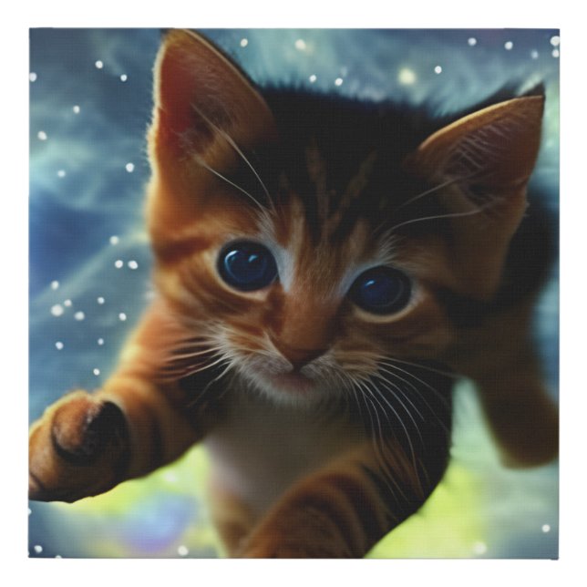 Kitten Running In Space  Faux Canvas Print (Front)
